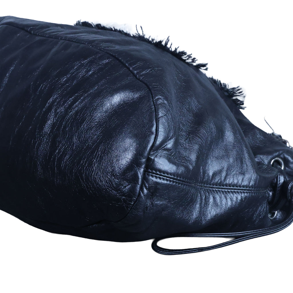 Preowned CHANEL Black Lambskin Leather And Fur Bon Bon Tote Bag | Luxe Again Maison