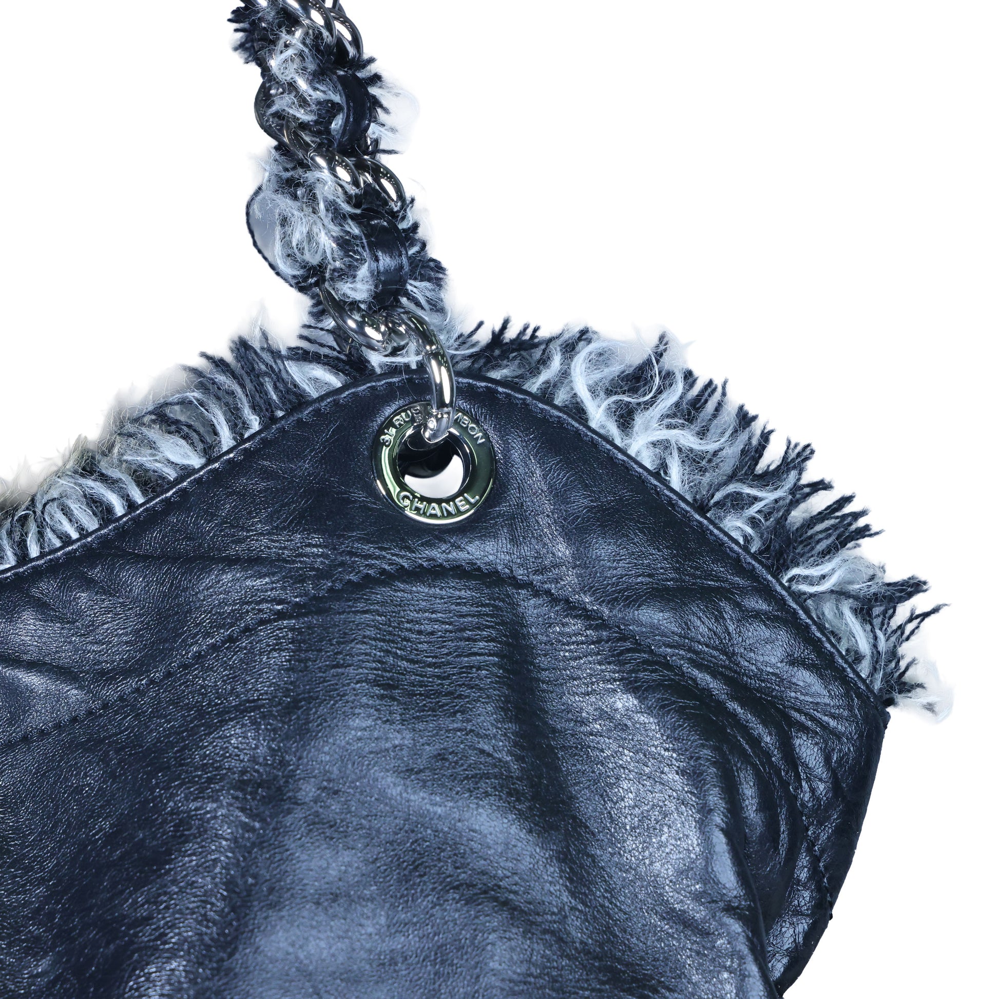 Preowned CHANEL Black Lambskin Leather And Fur Bon Bon Tote Bag | Luxe Again Maison