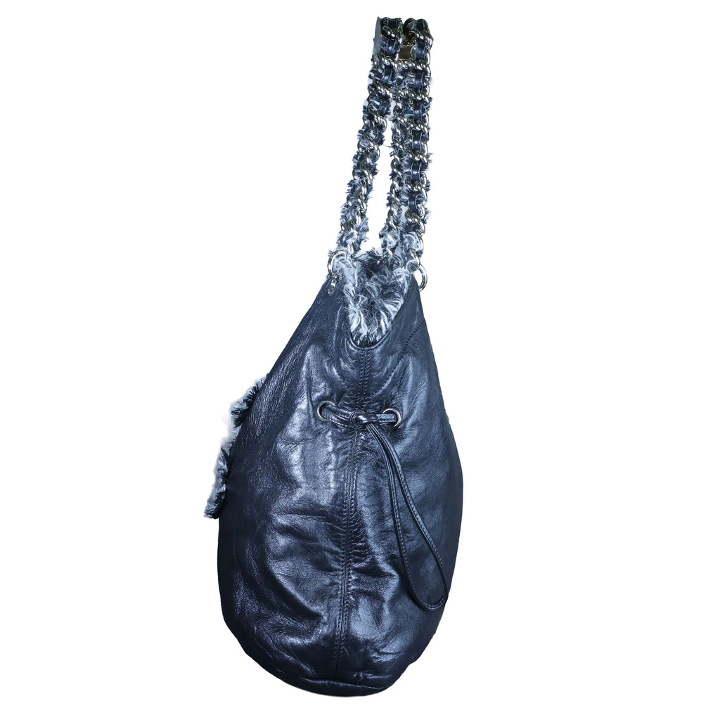Preowned CHANEL Black Lambskin Leather And Fur Bon Bon Tote Bag | Luxe Again Maison