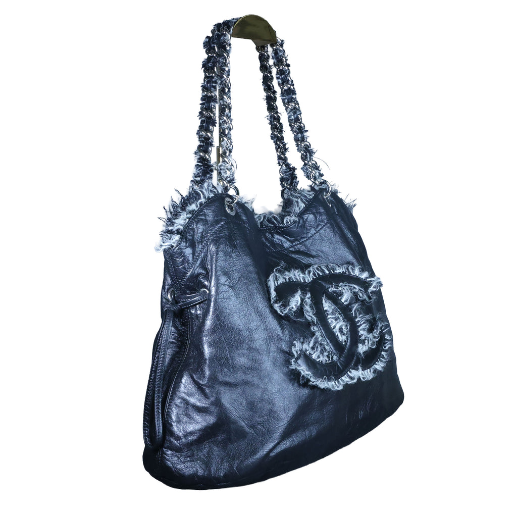 Preowned CHANEL Black Lambskin Leather And Fur Bon Bon Tote Bag | Luxe Again Maison