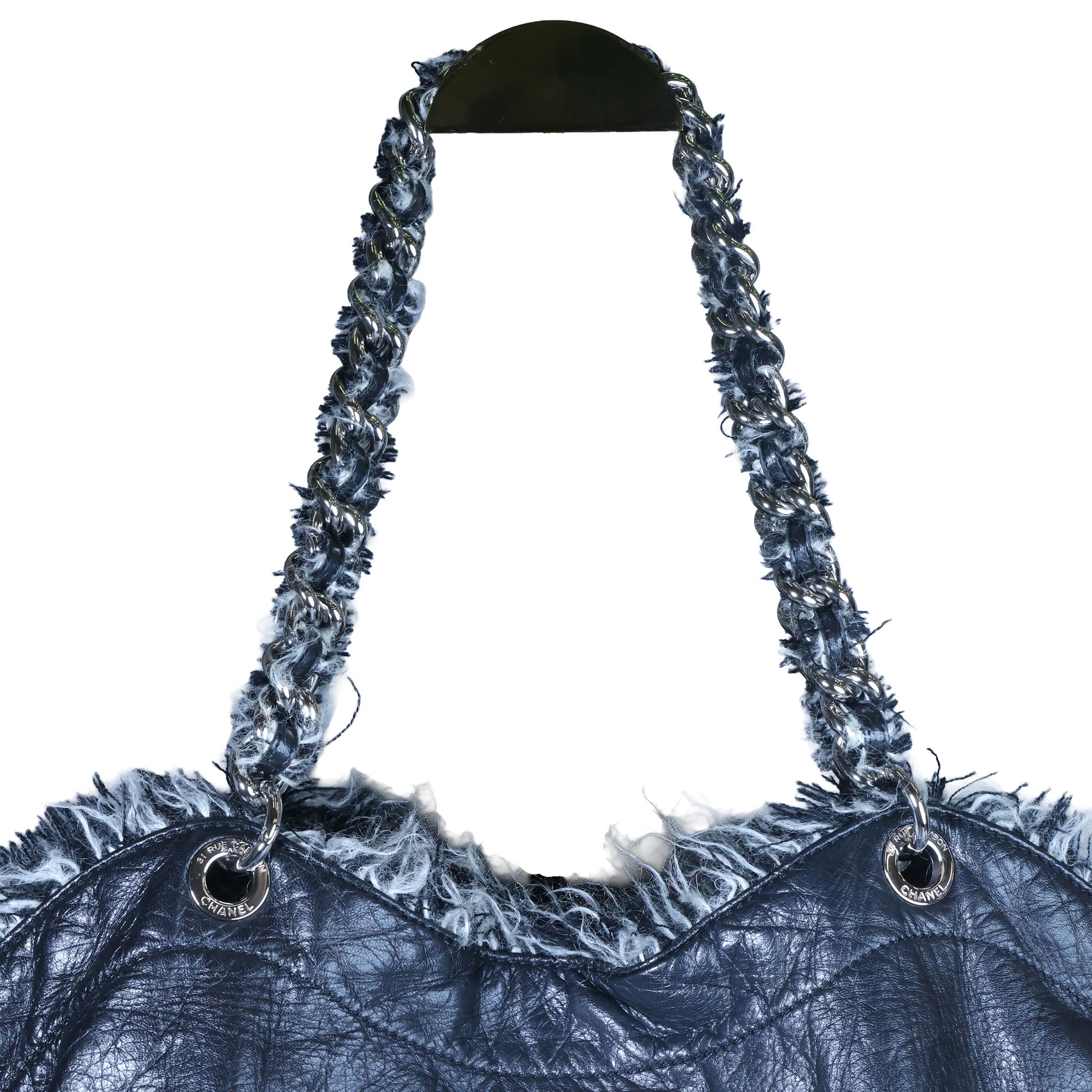 Preowned CHANEL Black Lambskin Leather And Fur Bon Bon Tote Bag | Luxe Again Maison