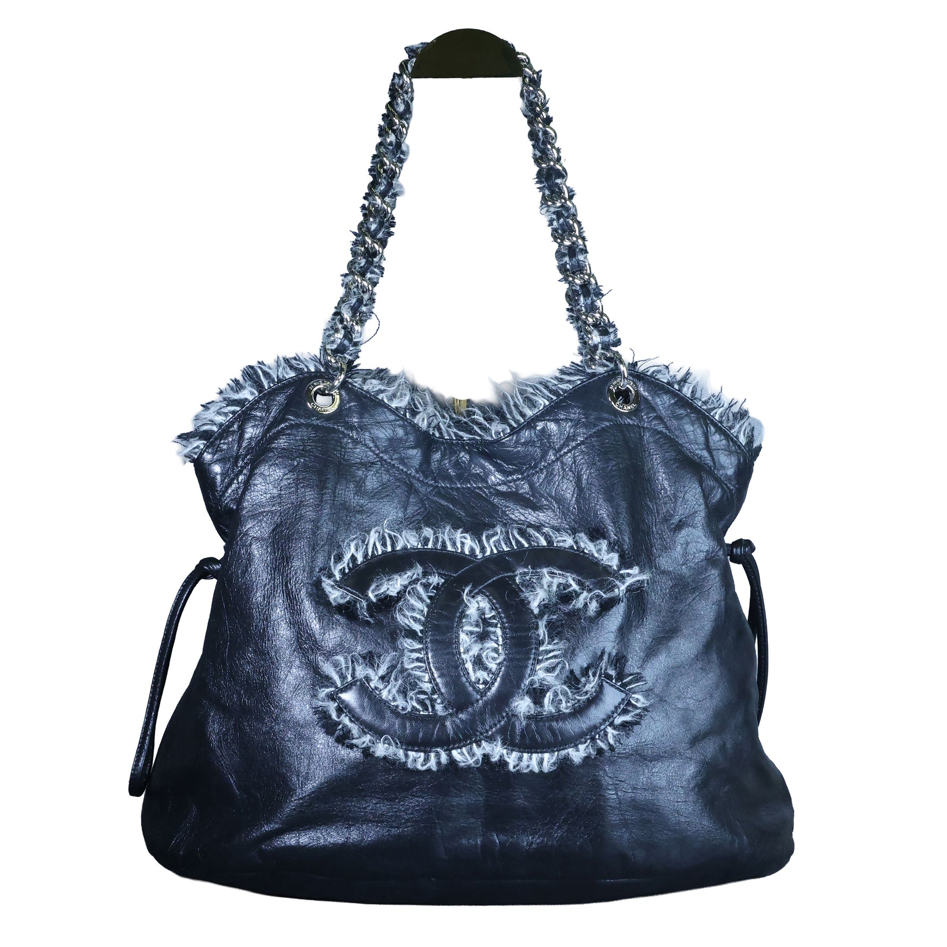 Preowned CHANEL Black Lambskin Leather And Fur Bon Bon Tote Bag | Luxe Again Maison