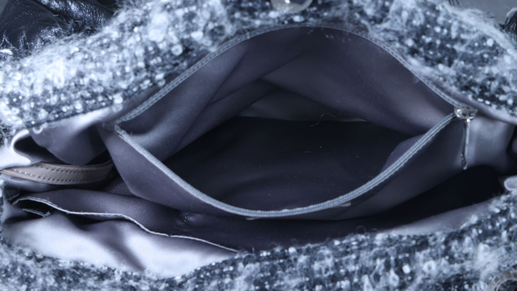 Preowned CHANEL Black Lambskin Leather And Fur Bon Bon Tote Bag | Luxe Again Maison
