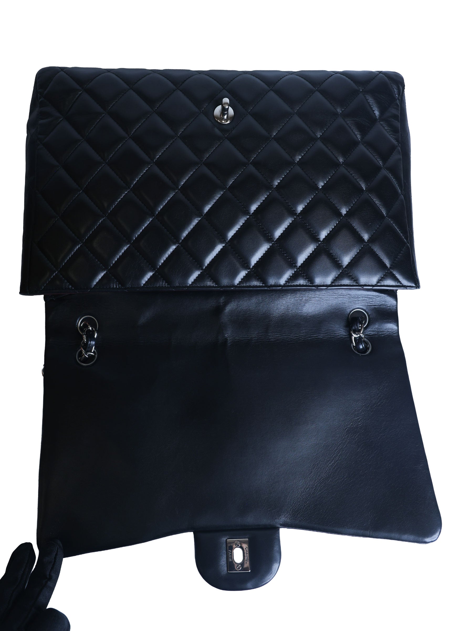 Preowned Chanel Classic Jumbo Black Quilted Leather Single Flap Bag Silver Hardware 13 Series Circa 2010s | Luxe Again Maison