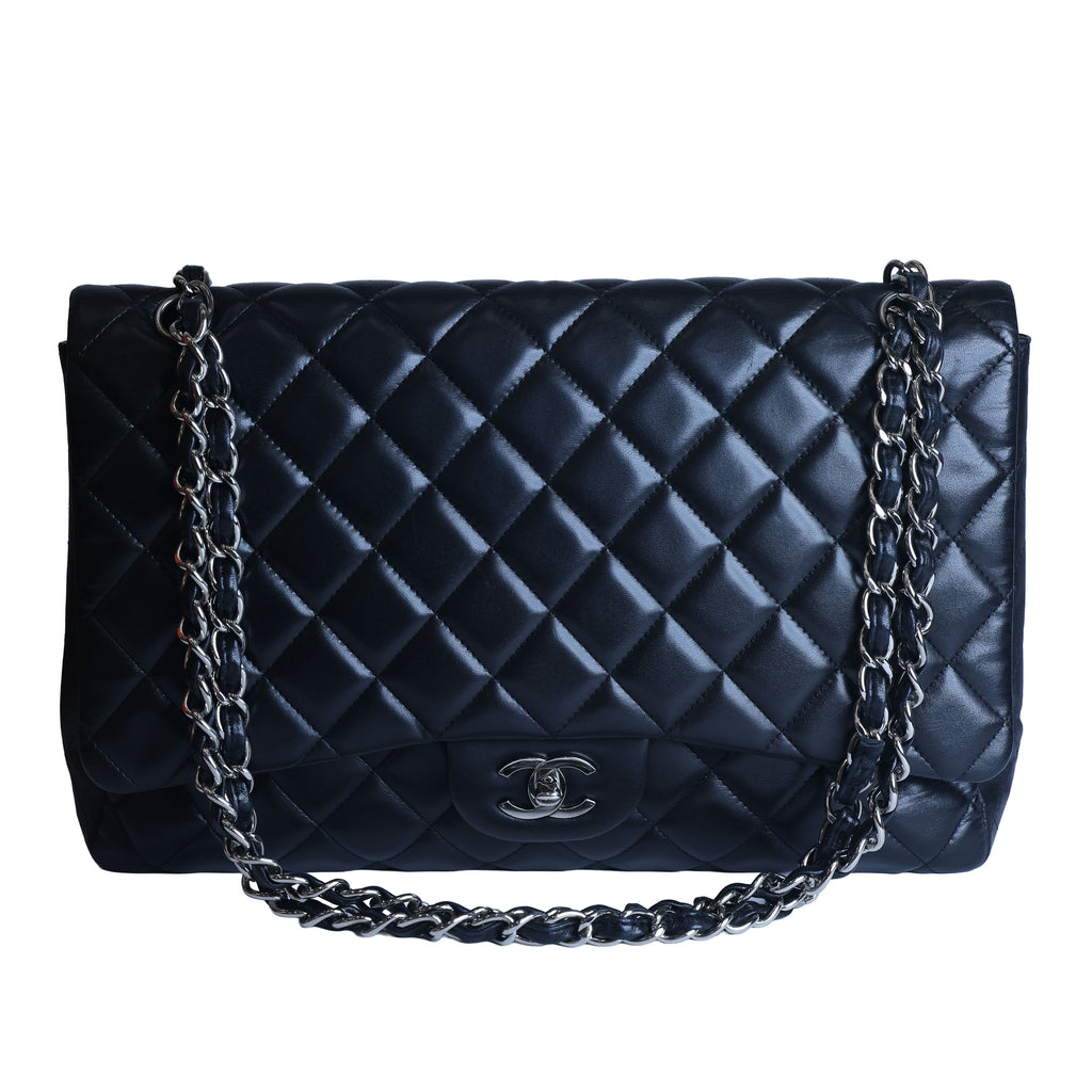 Preowned Chanel Classic Jumbo Black Quilted Leather Single Flap Bag Silver Hardware 13 Series Circa 2010s | Luxe Again Maison