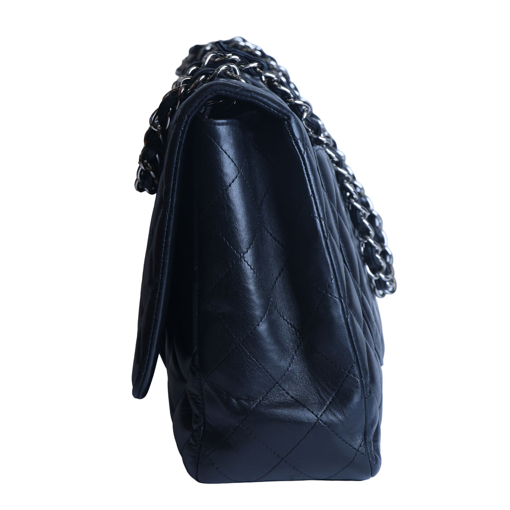 Preowned Chanel Classic Jumbo Black Quilted Leather Single Flap Bag Silver Hardware 13 Series Circa 2010s | Luxe Again Maison