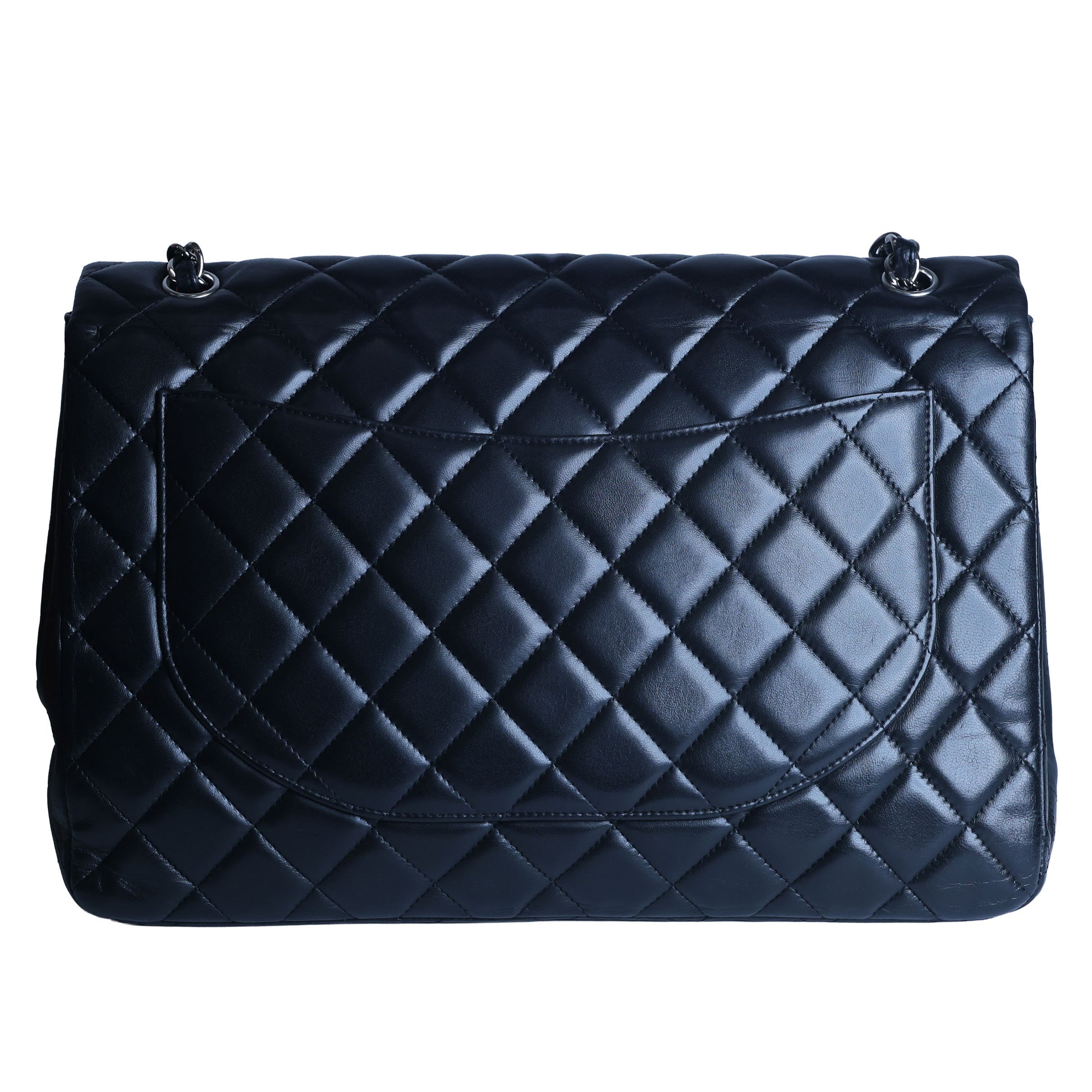 Preowned Chanel Classic Jumbo Black Quilted Leather Single Flap Bag Silver Hardware 13 Series Circa 2010s | Luxe Again Maison