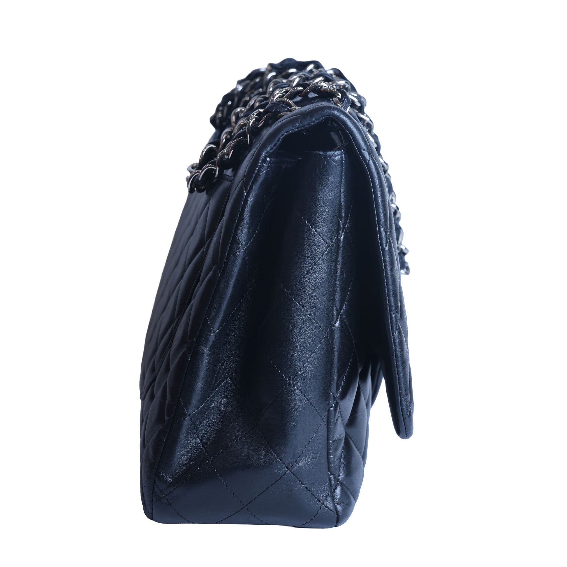 Preowned Chanel Classic Jumbo Black Quilted Leather Single Flap Bag Silver Hardware 13 Series Circa 2010s | Luxe Again Maison