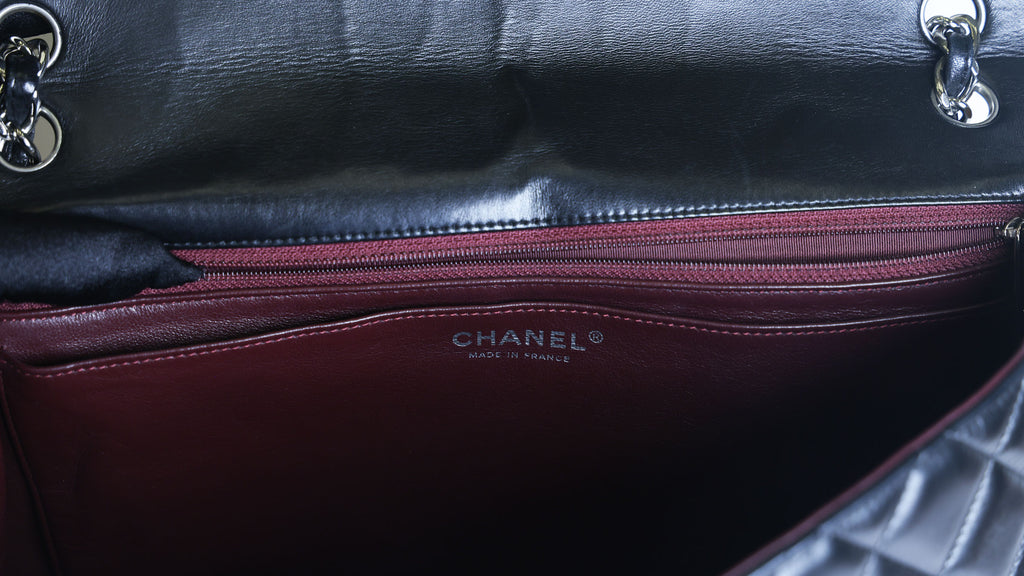 Preowned Chanel Classic Jumbo Black Quilted Leather Single Flap Bag Silver Hardware 13 Series Circa 2010s | Luxe Again Maison