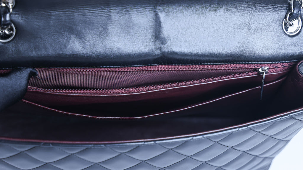 Preowned Chanel Classic Jumbo Black Quilted Leather Single Flap Bag Silver Hardware 13 Series Circa 2010s | Luxe Again Maison