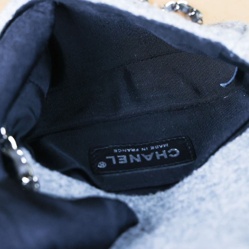 Preowned CHANEL Extra Mini Flap Wool Matelasse Gray SHW Bag | Luxe Again Maison