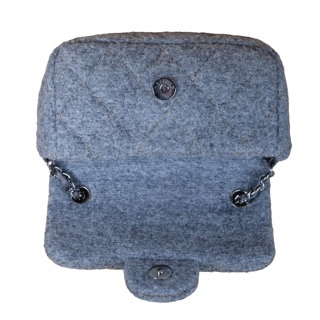 Preowned CHANEL Extra Mini Flap Wool Matelasse Gray SHW Bag | Luxe Again Maison