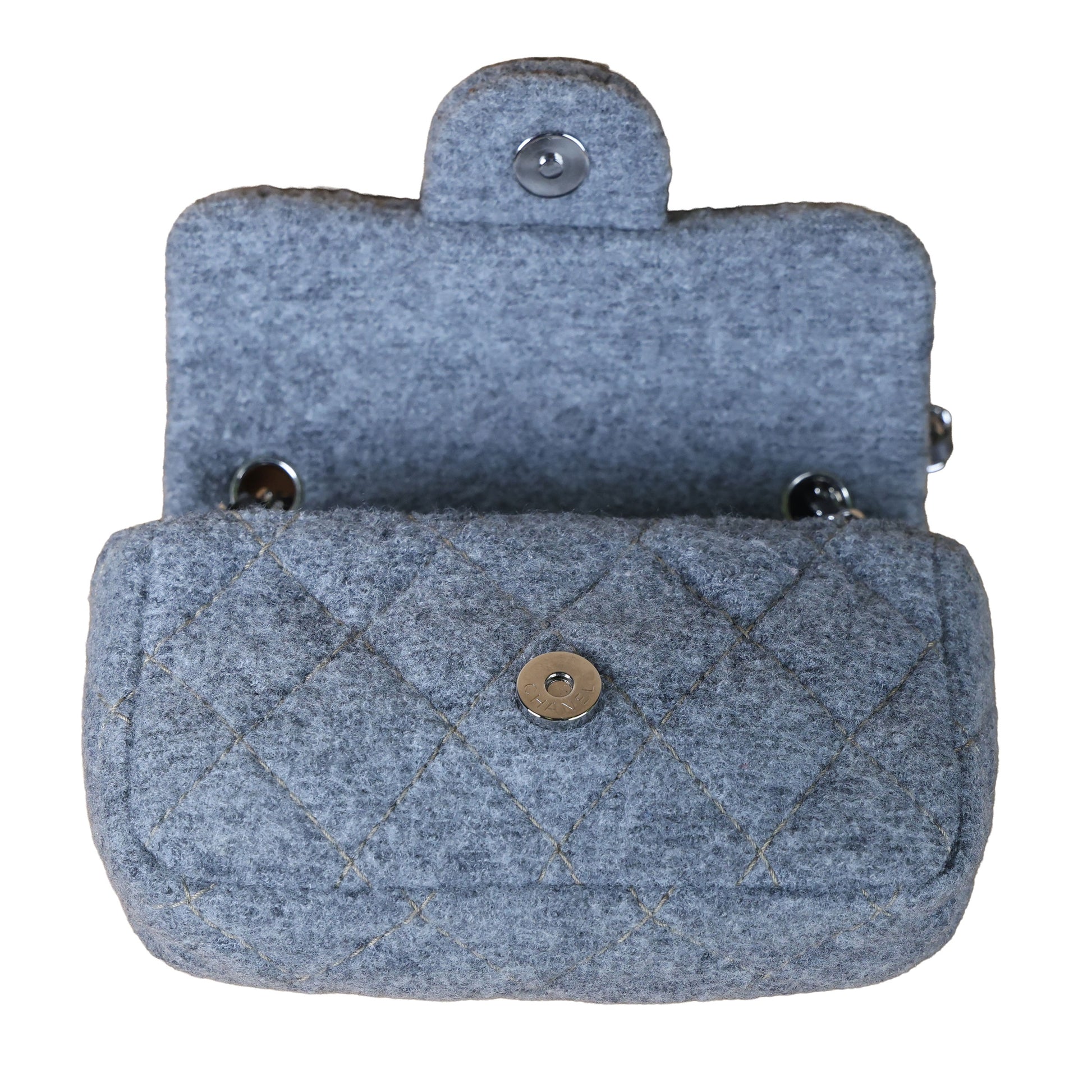 Preowned CHANEL Extra Mini Flap Wool Matelasse Gray SHW Bag | Luxe Again Maison