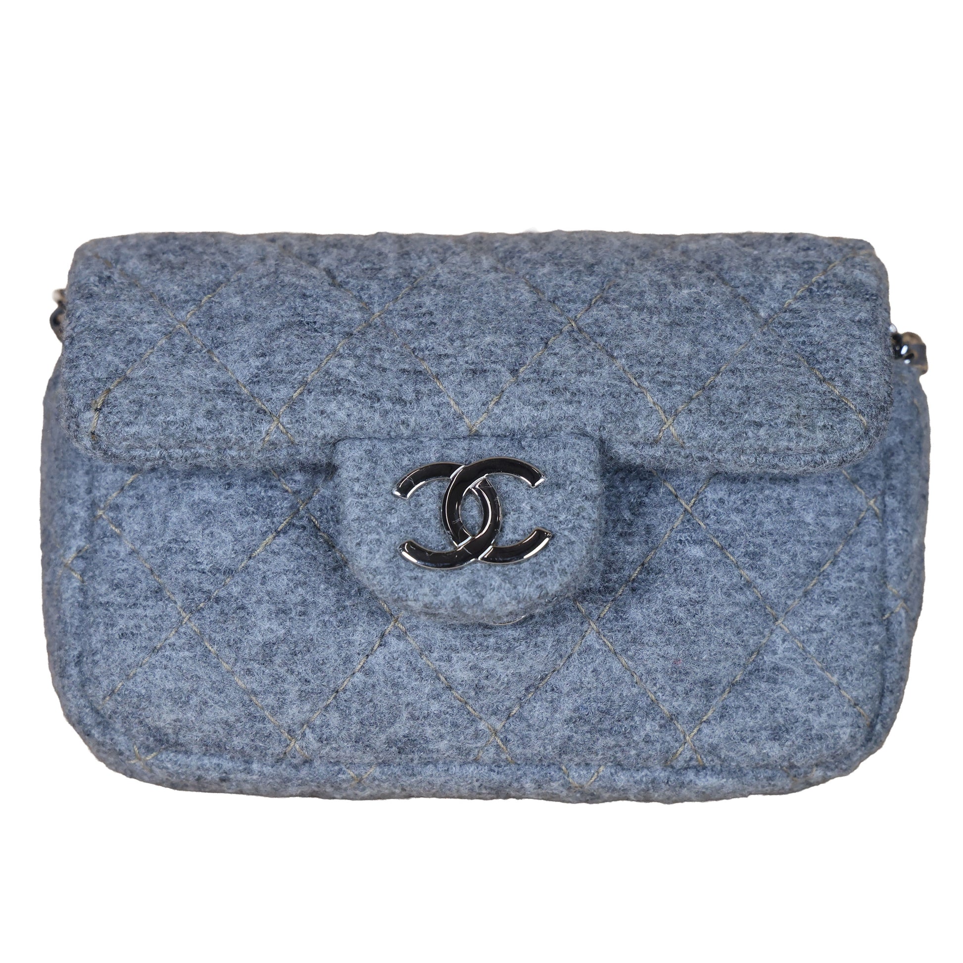 Preowned CHANEL Extra Mini Flap Wool Matelasse Gray SHW Bag | Luxe Again Maison