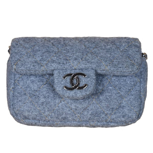 Preowned CHANEL Extra Mini Flap Wool Matelasse Gray SHW Bag | Luxe Again Maison