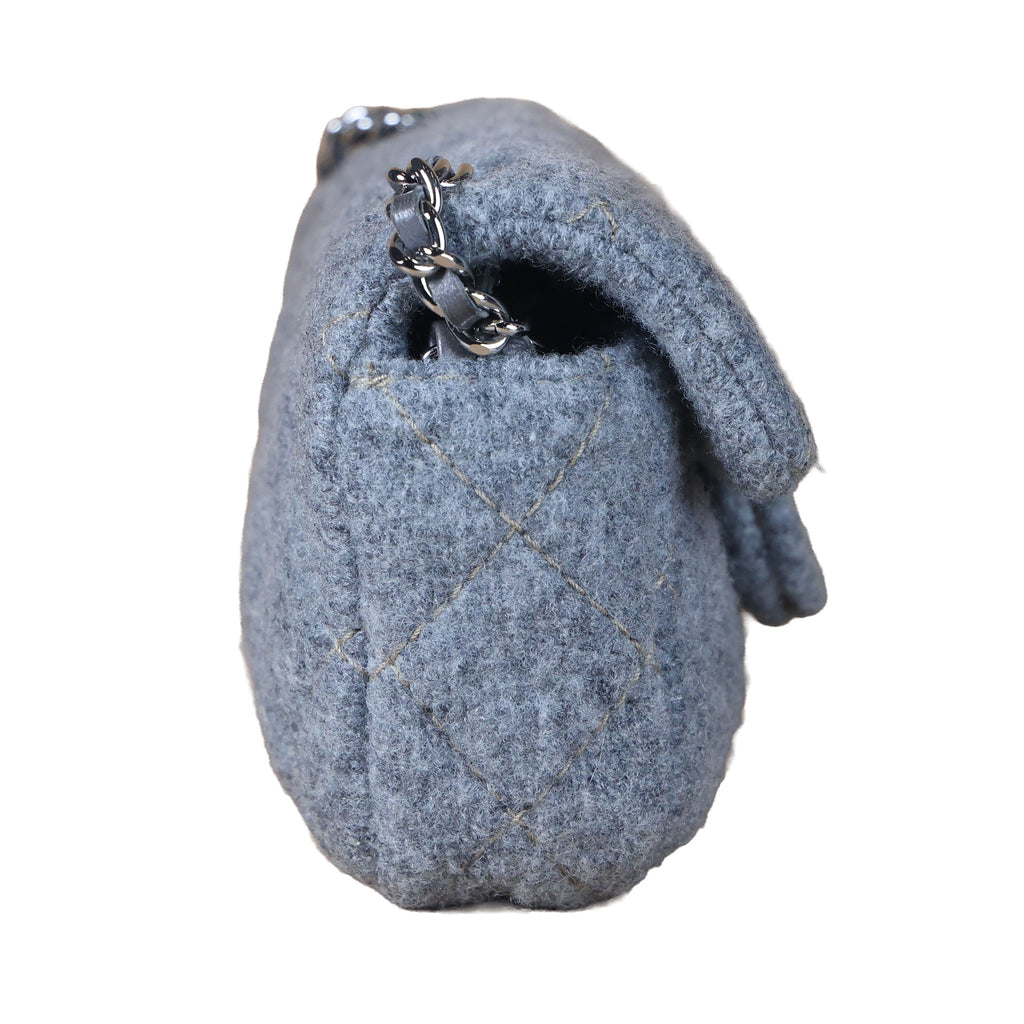 Preowned CHANEL Extra Mini Flap Wool Matelasse Gray SHW Bag | Luxe Again Maison