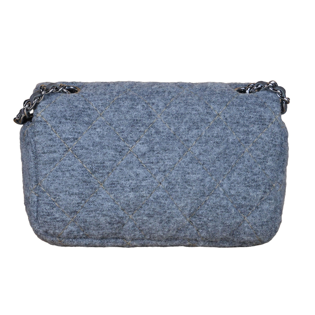 Preowned CHANEL Extra Mini Flap Wool Matelasse Gray SHW Bag | Luxe Again Maison