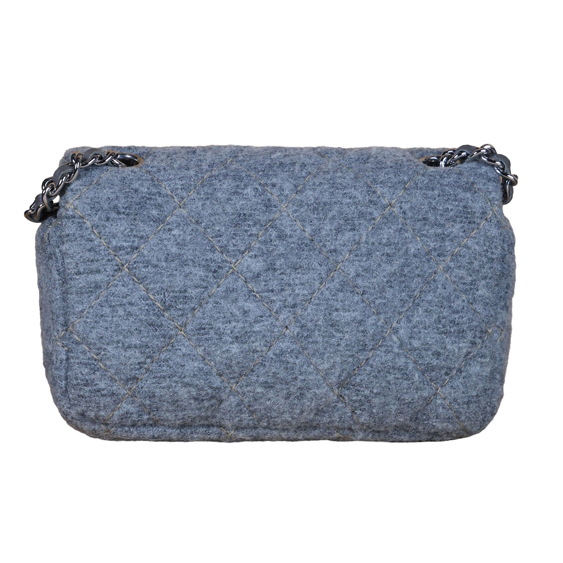 Preowned CHANEL Extra Mini Flap Wool Matelasse Gray SHW Bag | Luxe Again Maison