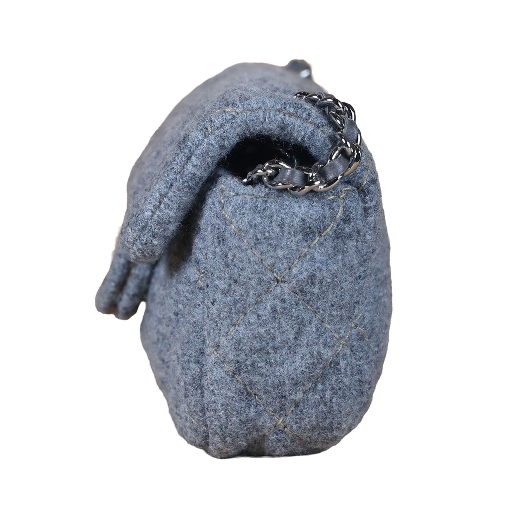 Preowned CHANEL Extra Mini Flap Wool Matelasse Gray SHW Bag | Luxe Again Maison