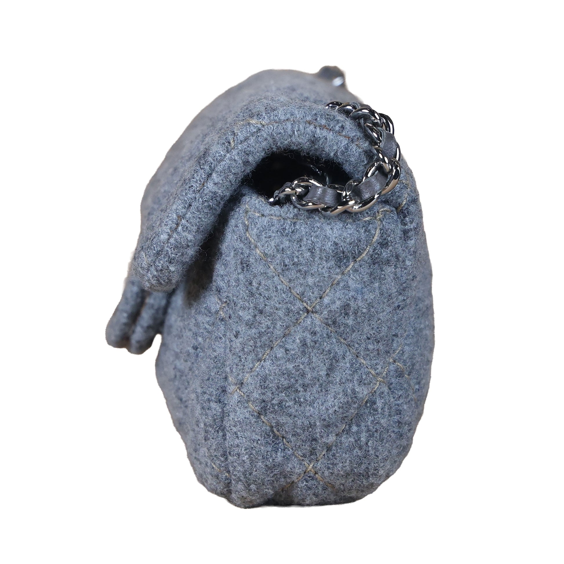 Preowned CHANEL Extra Mini Flap Wool Matelasse Gray SHW Bag | Luxe Again Maison