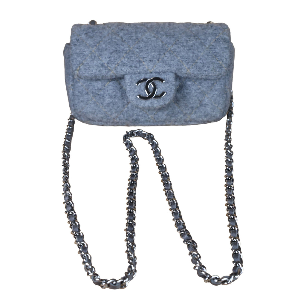 Preowned CHANEL Extra Mini Flap Wool Matelasse Gray SHW Bag | Luxe Again Maison