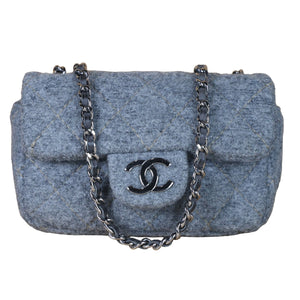 Preowned CHANEL Extra Mini Flap Wool Matelasse Gray SHW Bag | Luxe Again Maison
