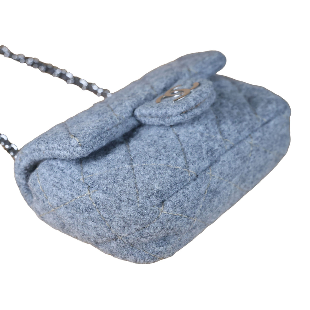 Preowned CHANEL Extra Mini Flap Wool Matelasse Gray SHW Bag | Luxe Again Maison