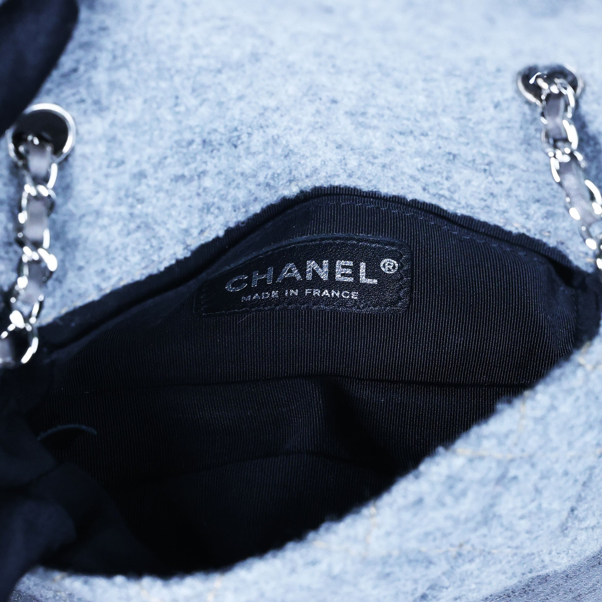 Preowned CHANEL Extra Mini Flap Wool Matelasse Gray SHW Bag | Luxe Again Maison