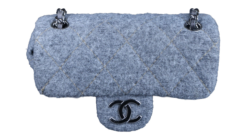 Preowned CHANEL Extra Mini Flap Wool Matelasse Gray SHW Bag | Luxe Again Maison