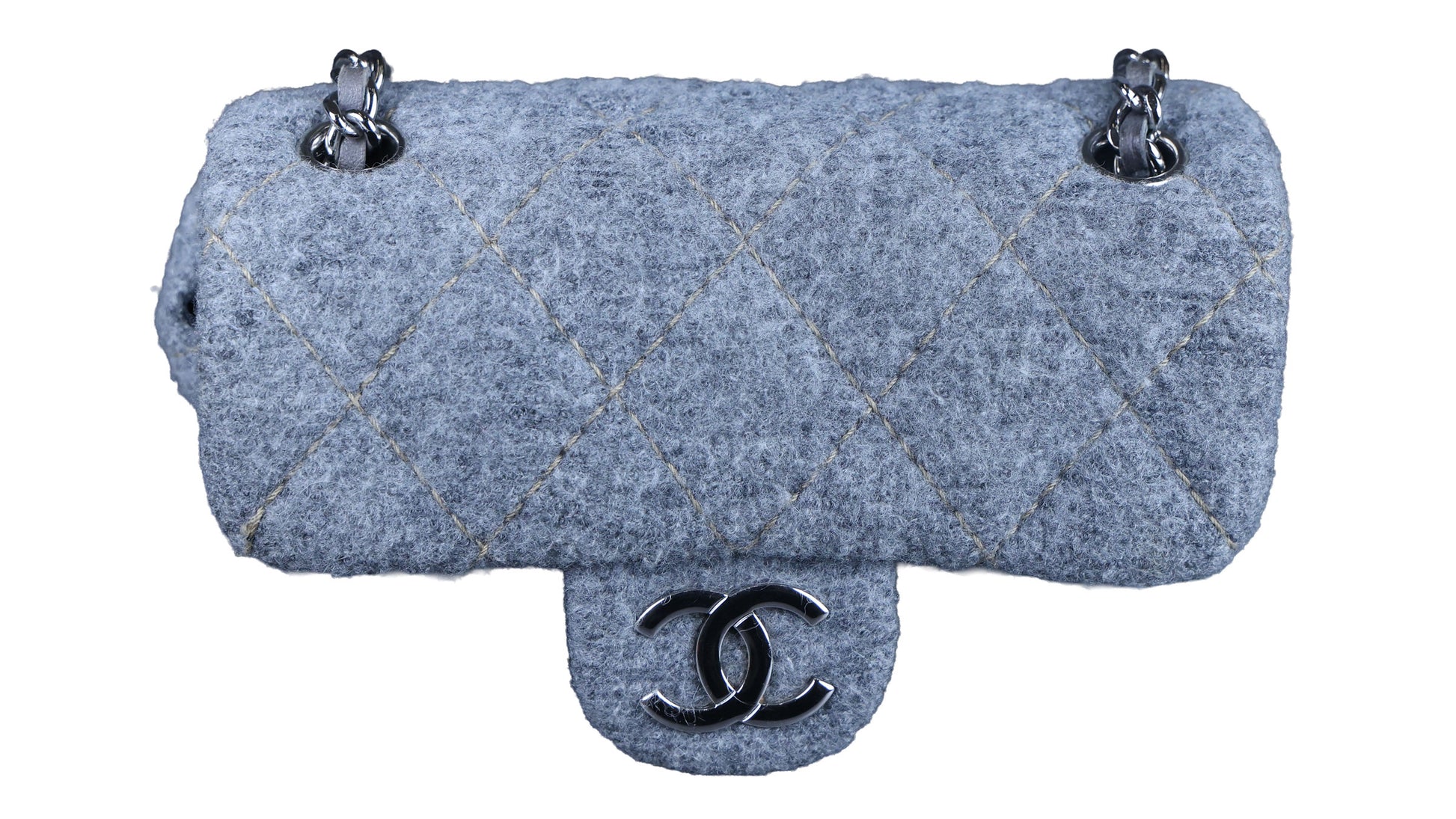 Preowned CHANEL Extra Mini Flap Wool Matelasse Gray SHW Bag | Luxe Again Maison