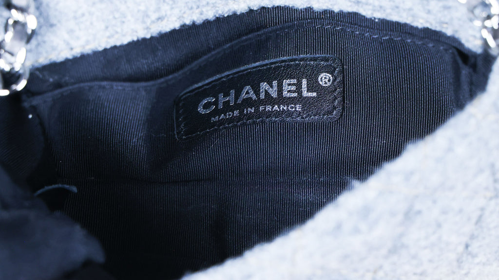 Preowned CHANEL Extra Mini Flap Wool Matelasse Gray SHW Bag | Luxe Again Maison