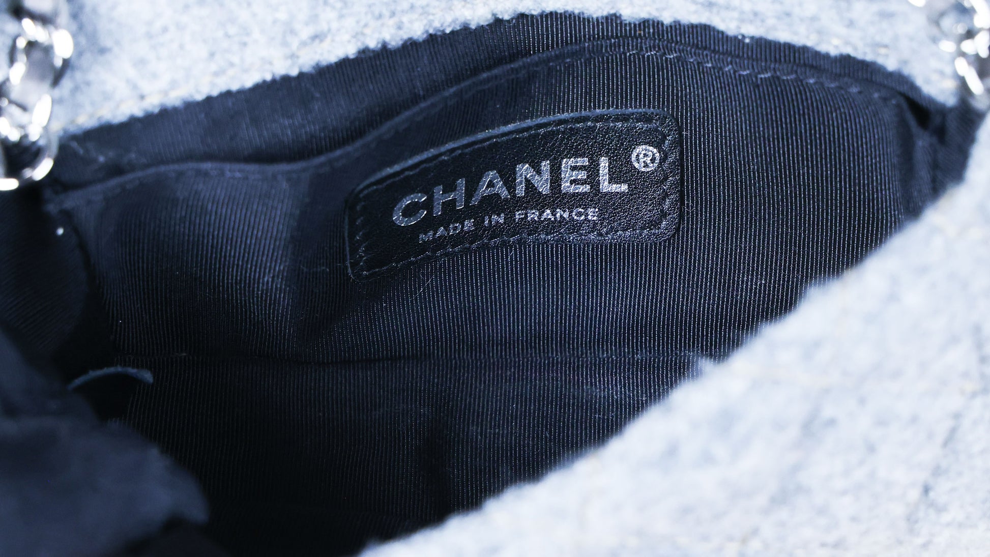 Preowned CHANEL Extra Mini Flap Wool Matelasse Gray SHW Bag | Luxe Again Maison