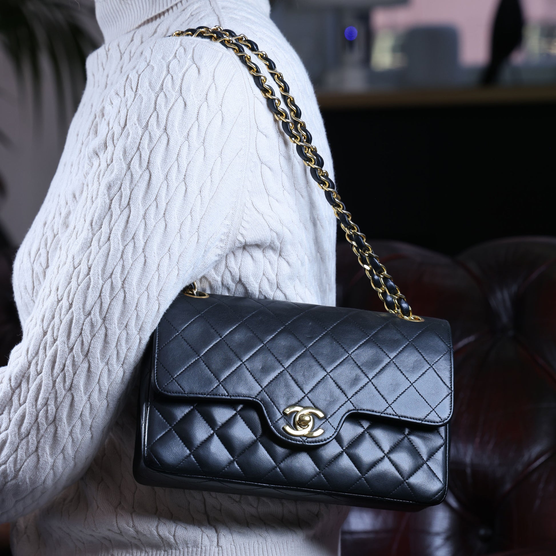 Preowned CHANEL Matelasse 23 Lambskin Double Flap Bag Black GHW 07XXXX0 0 series | Luxe Again Maison