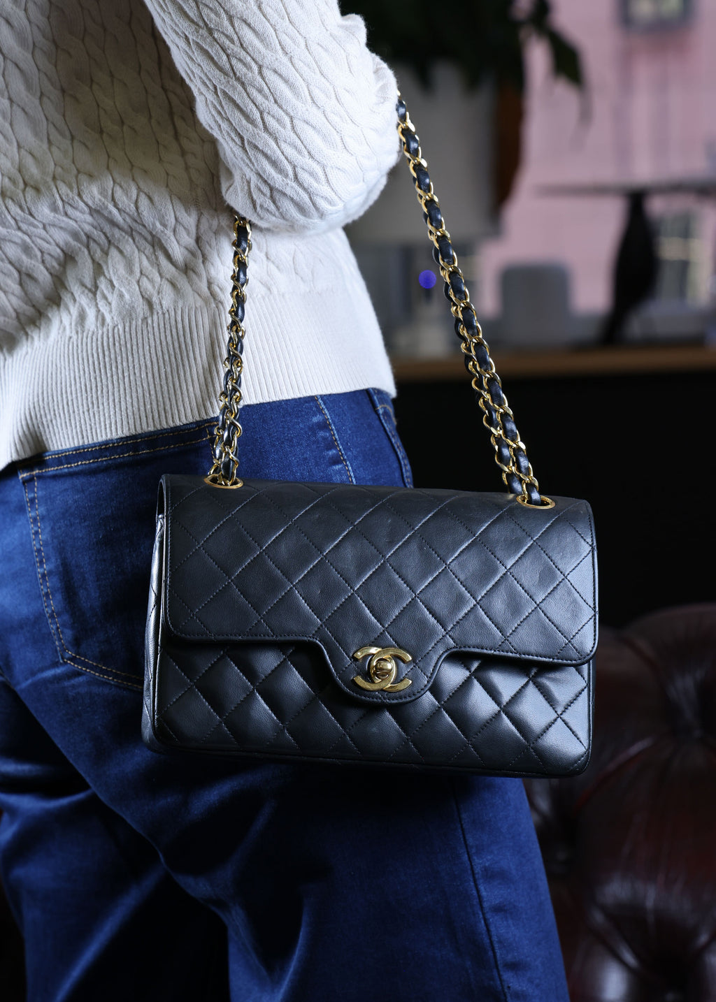 Preowned CHANEL Matelasse 23 Lambskin Double Flap Bag Black GHW 07XXXX0 0 series | Luxe Again Maison