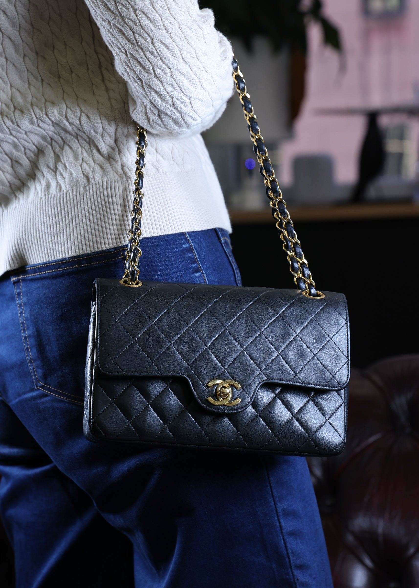 Preowned CHANEL Matelasse 23 Lambskin Double Flap Bag Black GHW 07XXXX0 0 series | Luxe Again Maison