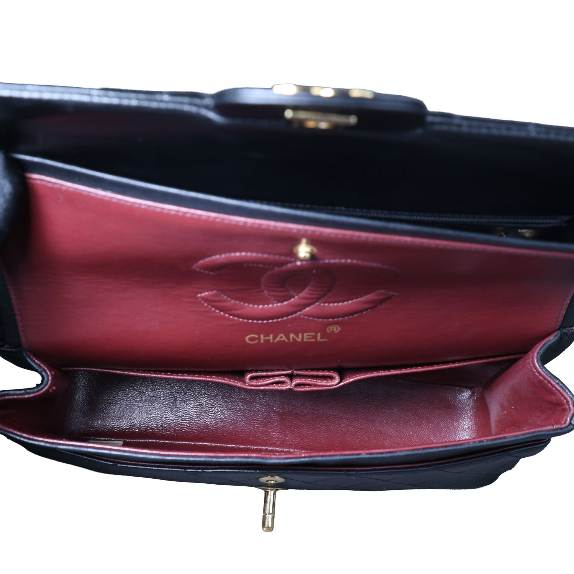 Preowned CHANEL Vintage Matelasse 25 Double Flap Black Lambskin Gold-Tone Hardware 09XXXXX 0 Series | Luxe Again Maison
