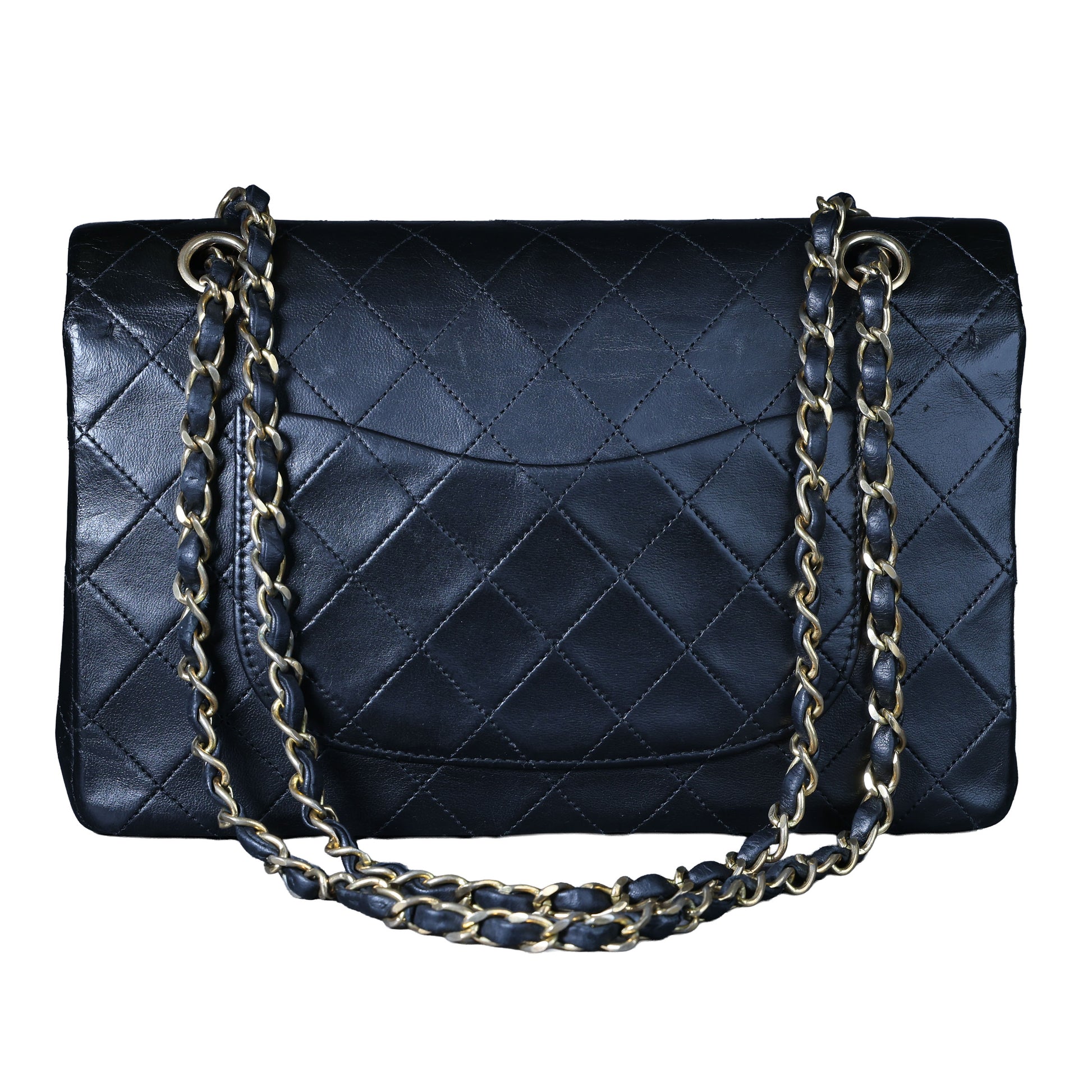 Preowned CHANEL Vintage Matelasse 25 Double Flap Black Lambskin Gold-Tone Hardware 09XXXXX 0 Series | Luxe Again Maison
