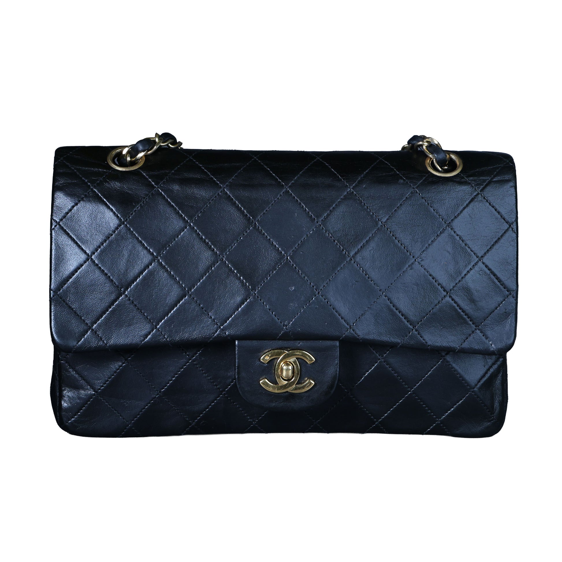 Preowned CHANEL Vintage Matelasse 25 Double Flap Black Lambskin Gold-Tone Hardware 09XXXXX 0 Series | Luxe Again Maison