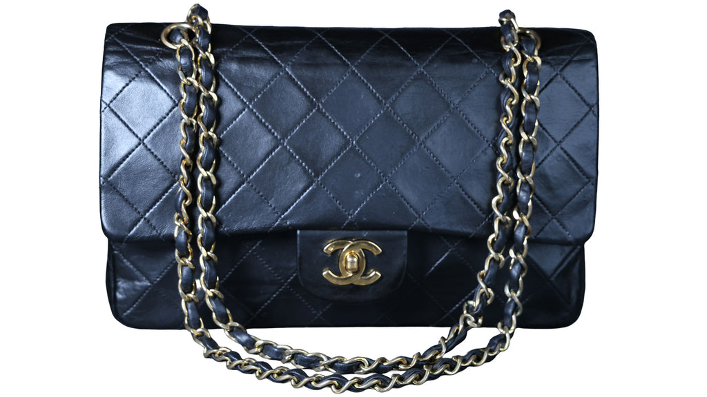 Preowned CHANEL Vintage Matelasse 25 Double Flap Black Lambskin Gold-Tone Hardware 09XXXXX 0 Series | Luxe Again Maison