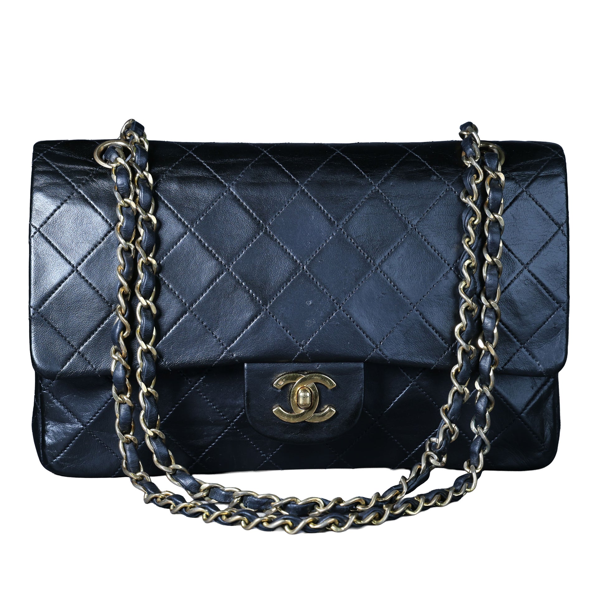 Preowned CHANEL Vintage Matelasse 25 Double Flap Black Lambskin Gold-Tone Hardware 09XXXXX 0 Series | Luxe Again Maison