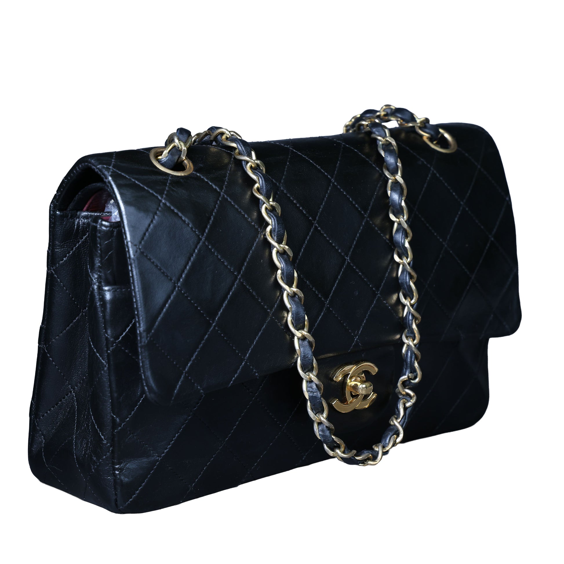 Preowned CHANEL Vintage Matelasse 25 Double Flap Black Lambskin Gold-Tone Hardware 09XXXXX 0 Series | Luxe Again Maison