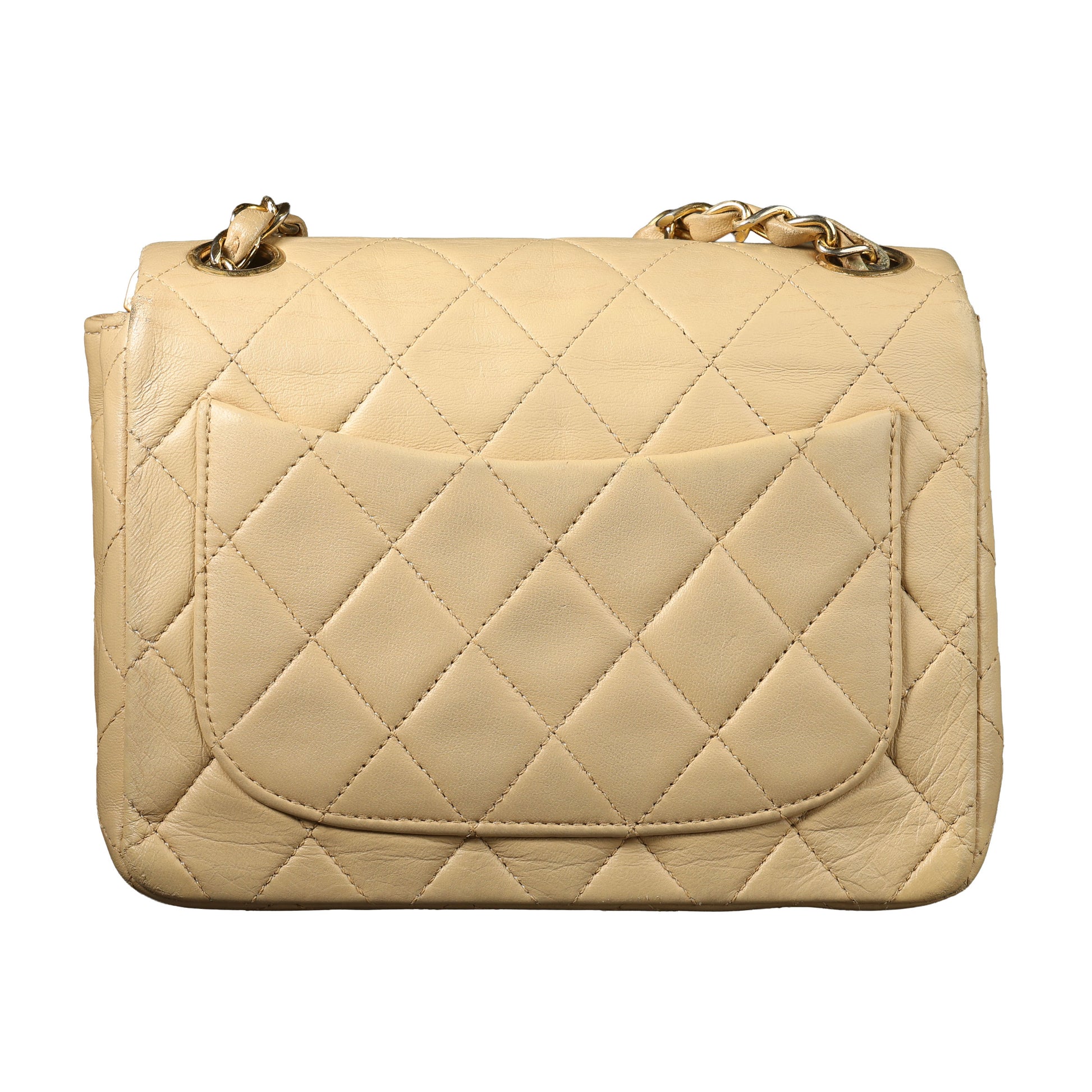 Preowned CHANEL Vintage Mini 17 Matelasse Single Flap Lambskin GHW Beige Bag | Luxe Again Maison