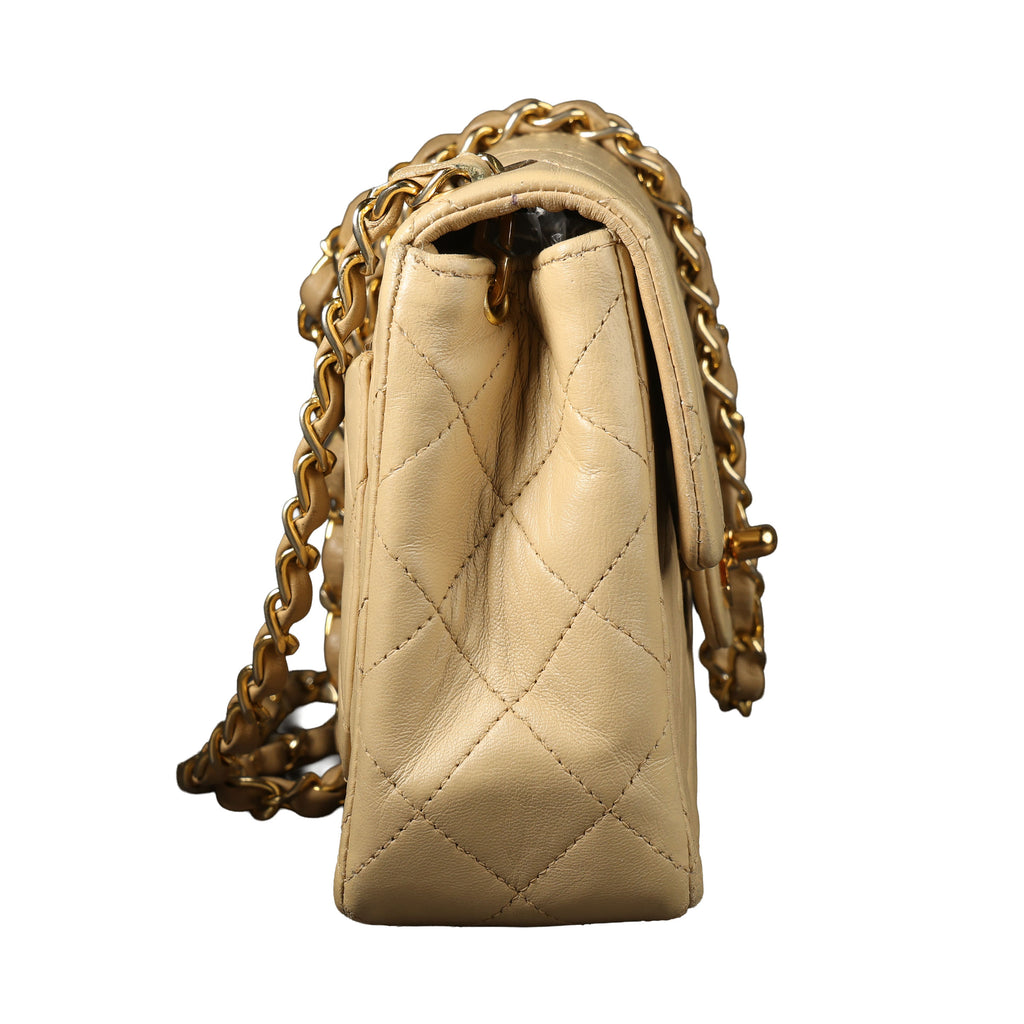 Preowned CHANEL Vintage Mini 17 Matelasse Single Flap Lambskin GHW Beige Bag | Luxe Again Maison