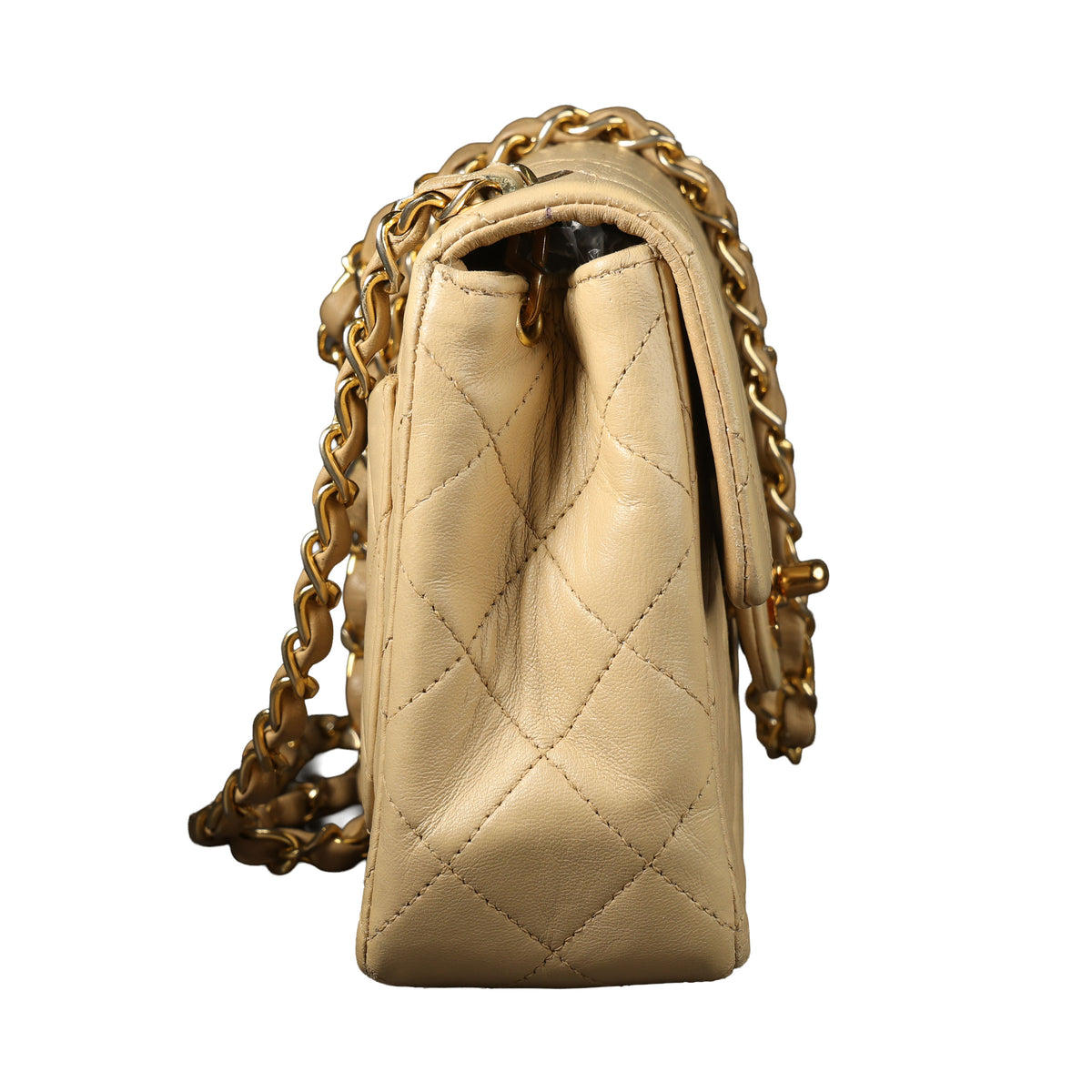 Preowned CHANEL Vintage Mini 17 Matelasse Single Flap Lambskin GHW Beige Bag | Luxe Again Maison