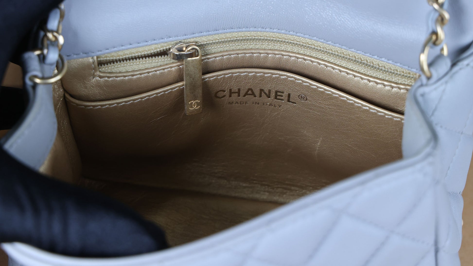Preowned CHANEL Mini 17 Matelasse Single Flap Lambskin  Coco Ball Chain GHW Gray Bag | Luxe Again Maison