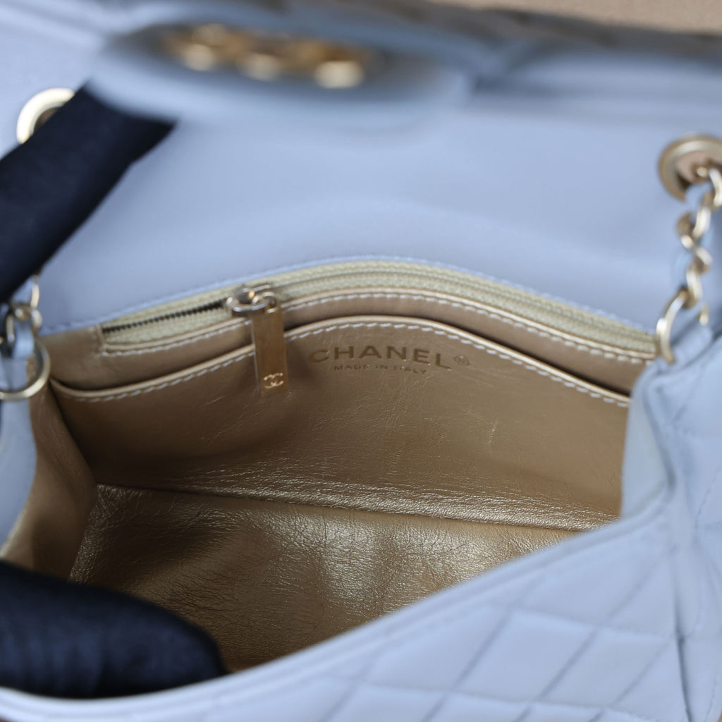 Preowned CHANEL Mini 17 Matelasse Single Flap Lambskin  Coco Ball Chain GHW Gray Bag | Luxe Again Maison