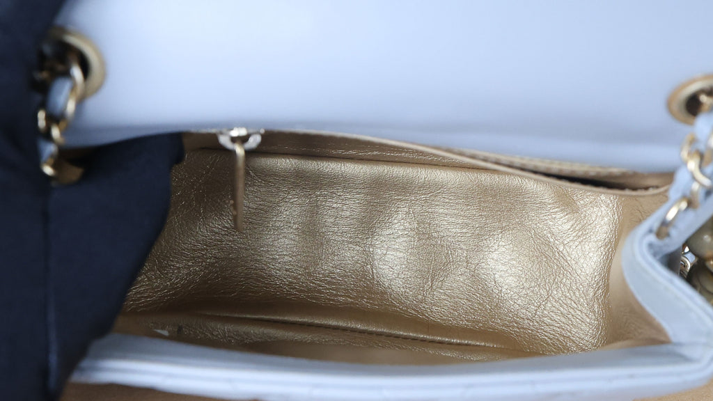 Preowned CHANEL Mini 17 Matelasse Single Flap Lambskin  Coco Ball Chain GHW Gray Bag | Luxe Again Maison