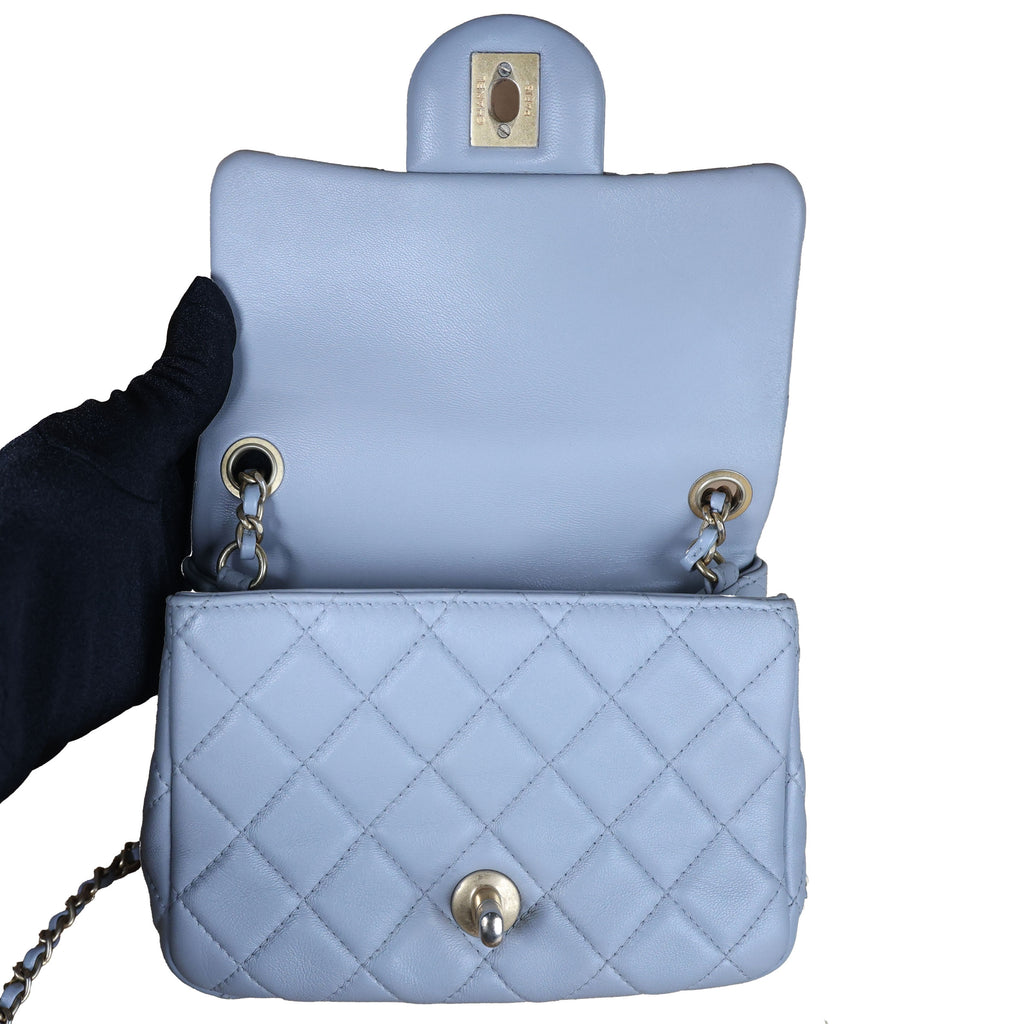 Preowned CHANEL Mini 17 Matelasse Single Flap Lambskin  Coco Ball Chain GHW Gray Bag | Luxe Again Maison