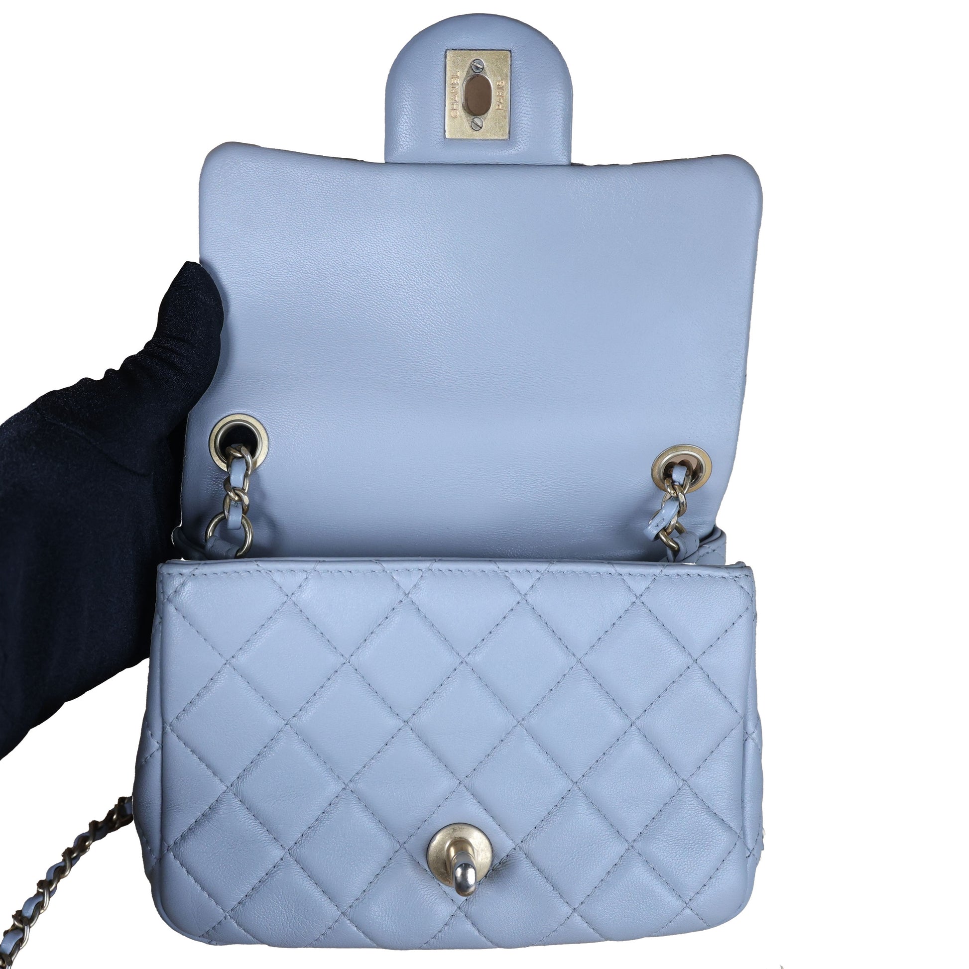 Preowned CHANEL Mini 17 Matelasse Single Flap Lambskin  Coco Ball Chain GHW Gray Bag | Luxe Again Maison