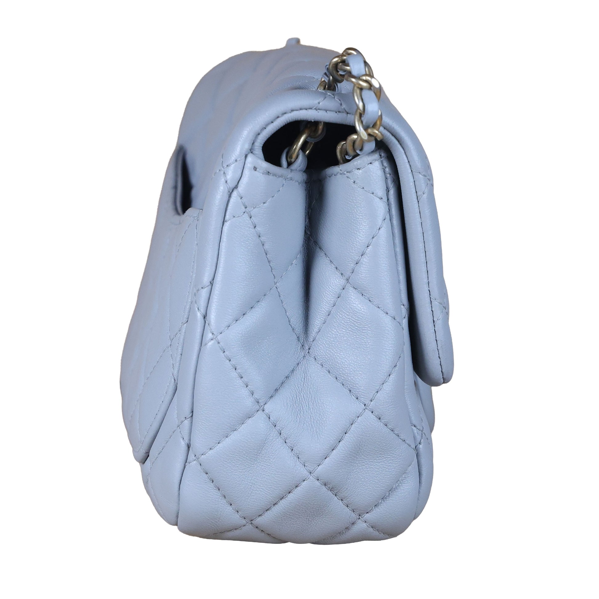Preowned CHANEL Mini 17 Matelasse Single Flap Lambskin  Coco Ball Chain GHW Gray Bag | Luxe Again Maison